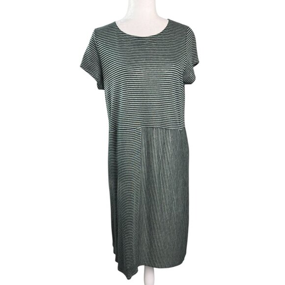 Eileen Fisher 100% Organic Linen Dress Womens SZ M Striped Lagenlook - Picture 2 of 8